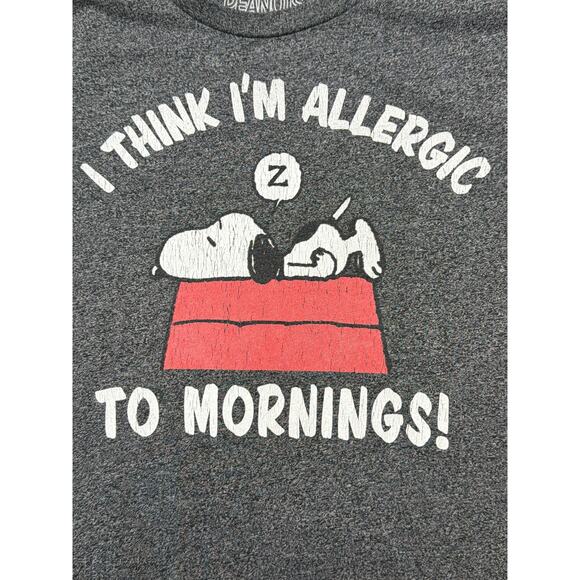 Peanuts Snoopy Shirt Mens Small Gray I Think Im Allergic To Mornings Comic Tee - Picture 2 of 6